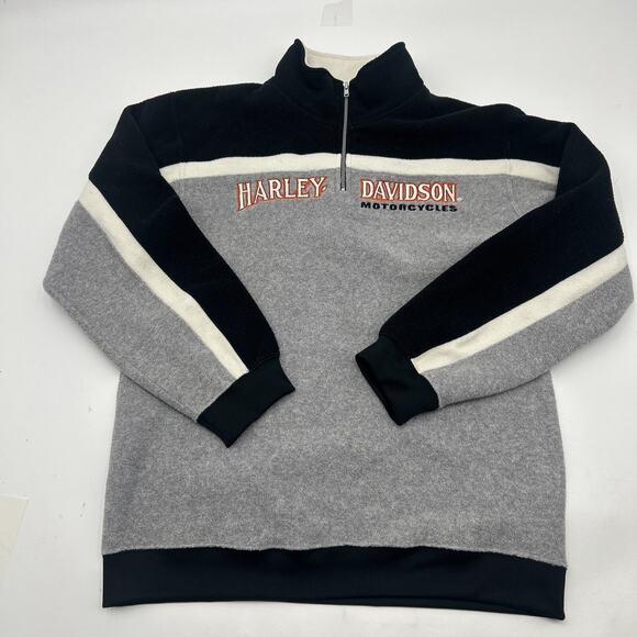 Harley Davidson Sweater BOYS L Gray 1/4 Zip Mock Neck Sweatshirt Motorcycles - Picture 1 of 9
